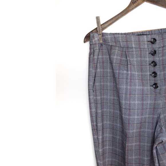 Express NWT High Waisted Plaid Button Front Pants - Picture 2 of 13